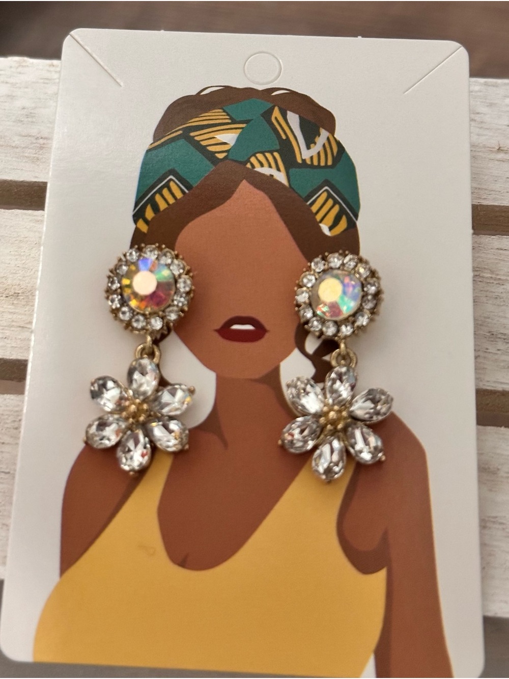 Crystal Flower Drop Earrings - Gold Tone with Clear Stones